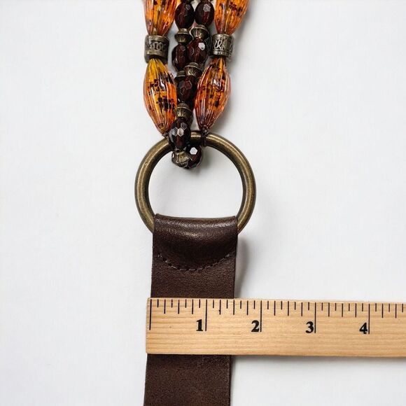 Antoniazzi Firenze Genuine Leather Beaded Belt Size L Brown Amber Bronze Italy - Picture 7 of 9